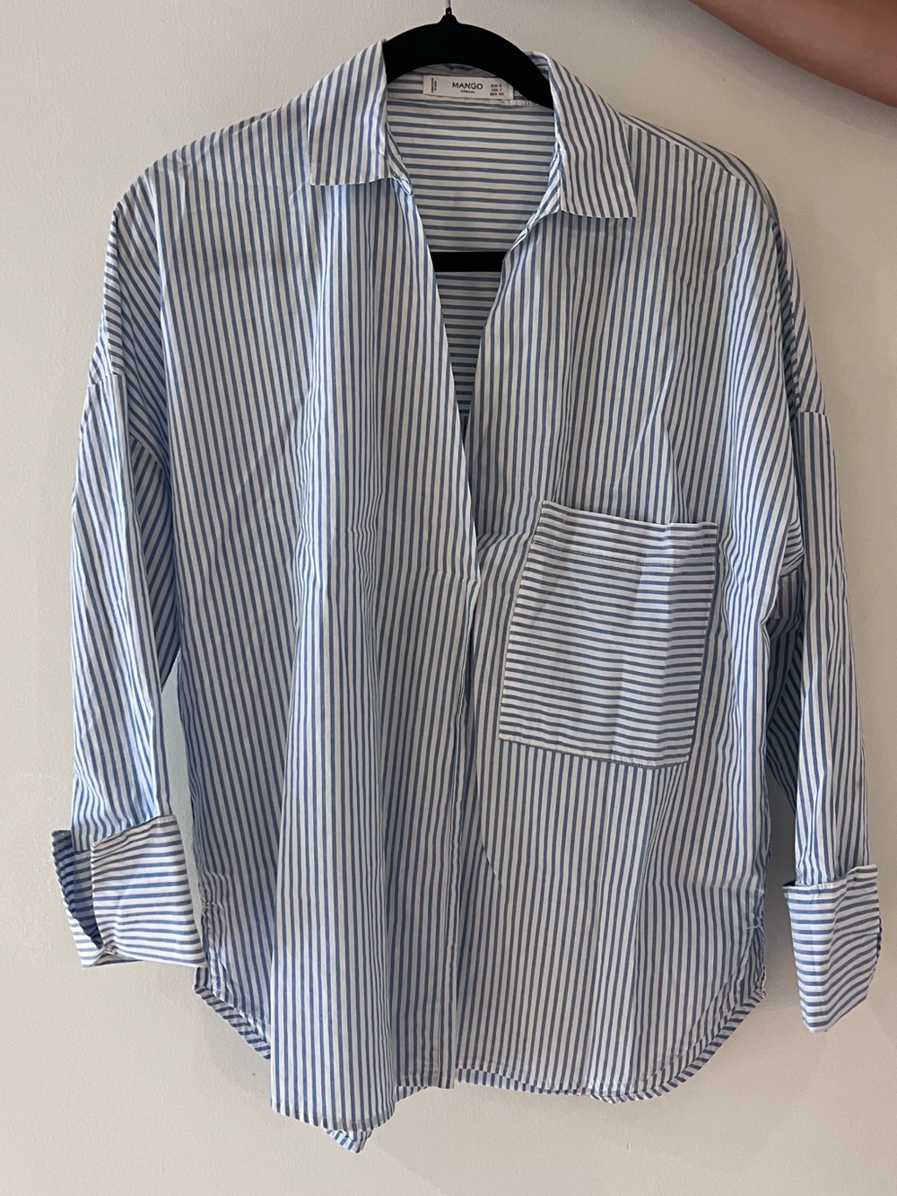 Mango Blue and White Vertical-Stripe Women’s Blouse